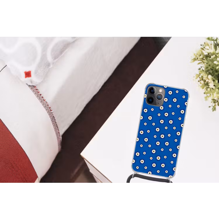 Griekse Boze Oog - Patroon - Blauw Hoesje iPhone 12 Pro met koord klein -kamer