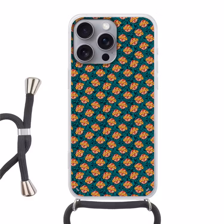Groen - Disco - Patroon Hoesje iPhone 16 Pro Max met koord klein 804 -3d
