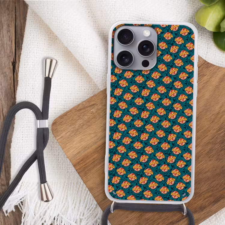 Groen - Disco - Patroon Hoesje iPhone 16 Pro Max met koord klein 804 -sfeer4
