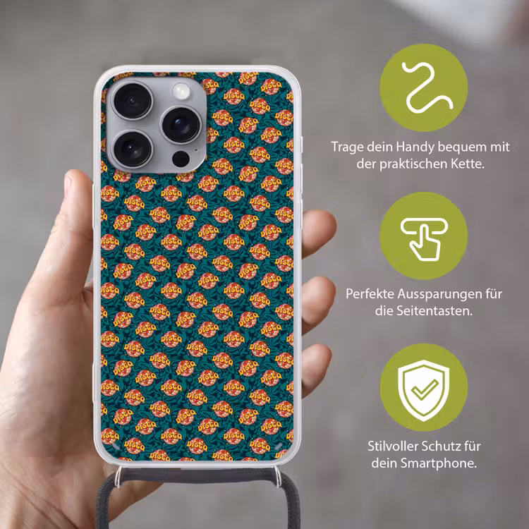 Groen - Disco - Patroon Hoesje iPhone 16 Pro Max met koord klein 804 -sfeer2_DE
