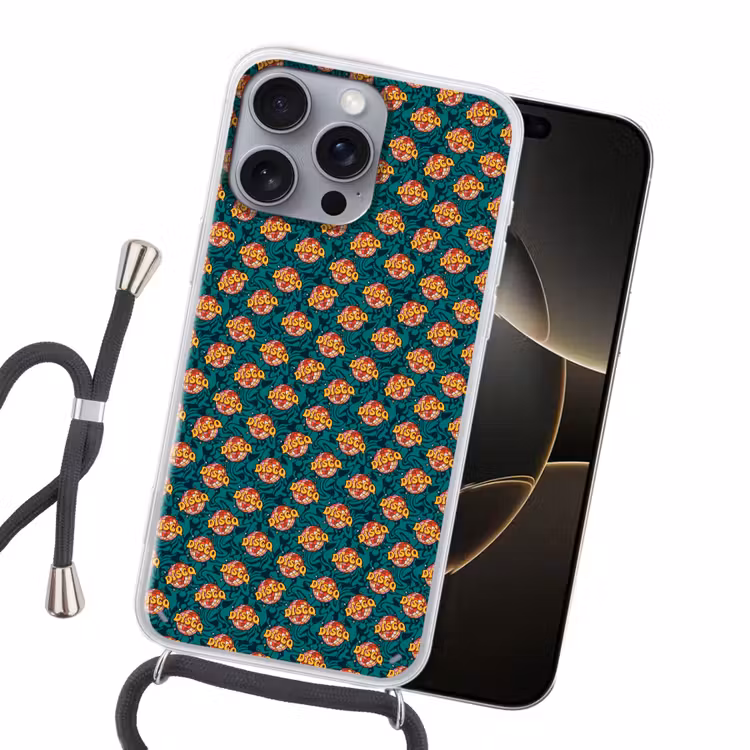 Groen - Disco - Patroon Hoesje iPhone 16 Pro Max met koord klein 804 -sfeer1