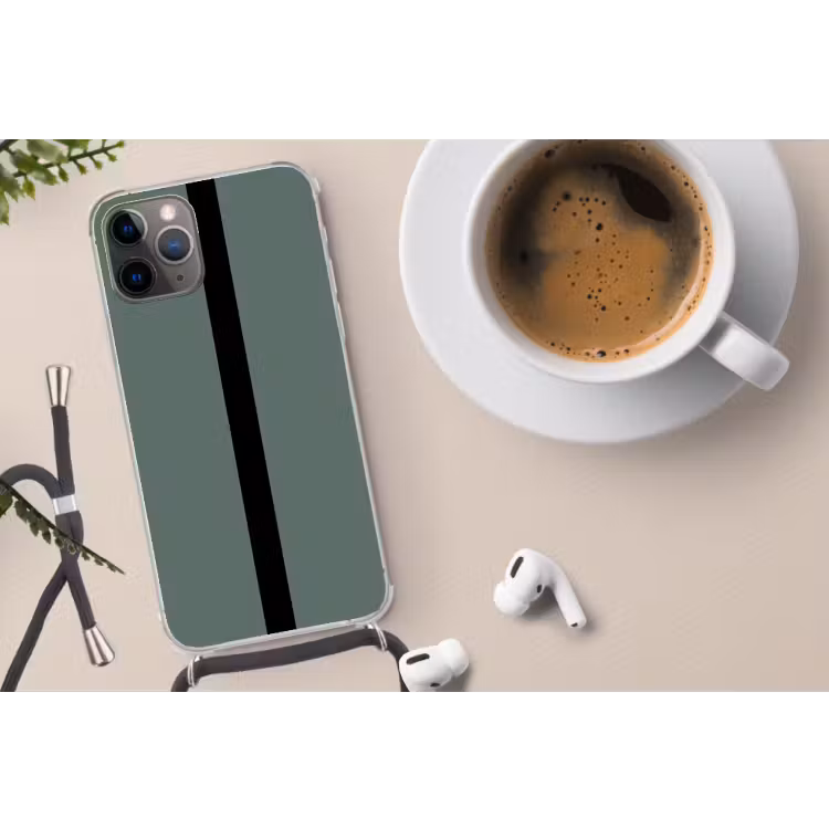 Groen - Zwart - Streep - Minimalistisch Hoesje iPhone 12 Pro met koord klein -oordop