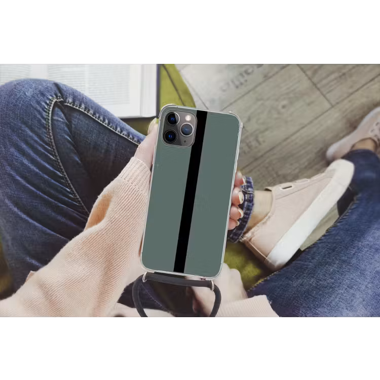 Groen - Zwart - Streep - Minimalistisch Hoesje iPhone 12 Pro met koord klein -hand