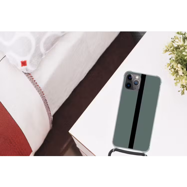 Groen - Zwart - Streep - Minimalistisch Hoesje iPhone 12 Pro met koord klein -kamer