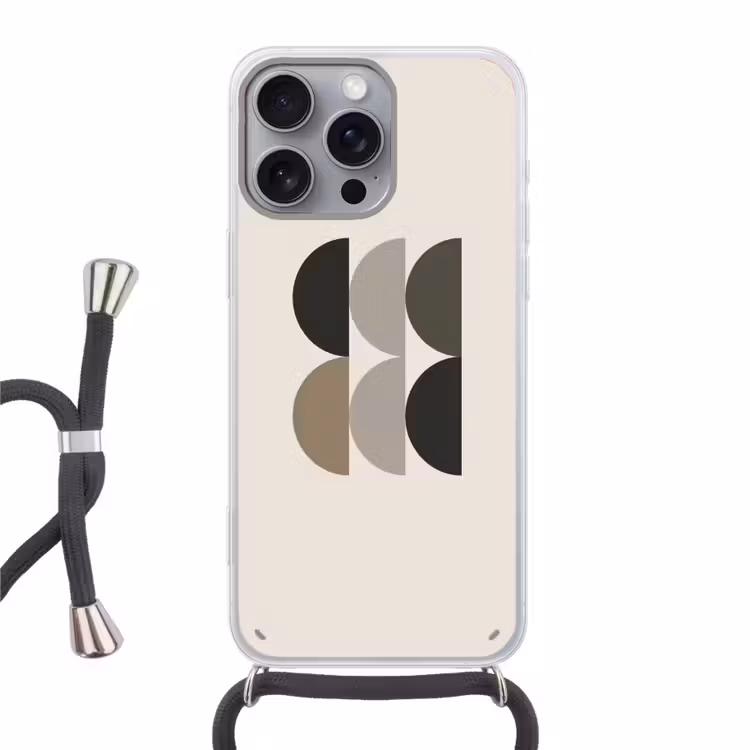 Halve cirkels - Aardetinten - Grafisch Hoesje iPhone 16 Pro Max met koord klein -3d