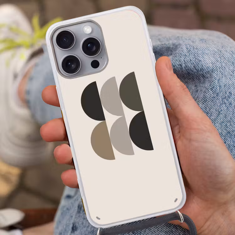 Halve cirkels - Aardetinten - Grafisch Hoesje iPhone 16 Pro Max met koord klein -sfeer3