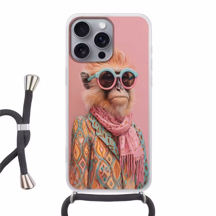 Sjaal - Aap - Zonnebril - Jasje Hoesje iPhone 16 Pro Max met koord klein -3d