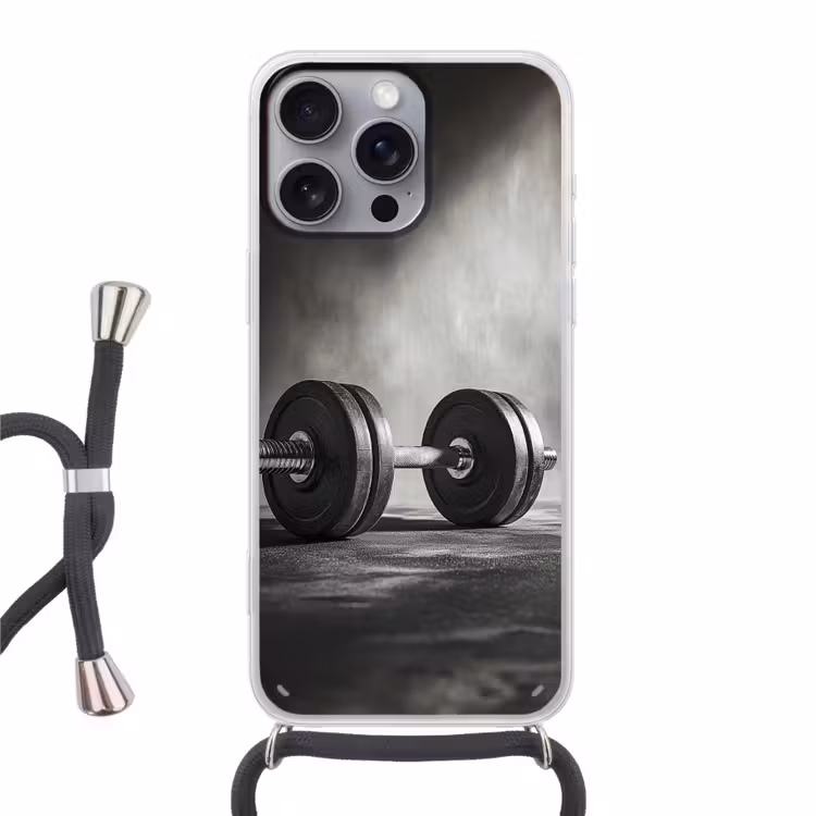 Halter - Gewichten - Zwart Hoesje iPhone 16 Pro Max met koord klein -3d