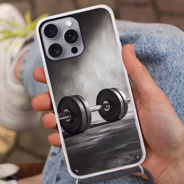 Halter - Gewichten - Zwart Hoesje iPhone 16 Pro Max met koord klein -sfeer3