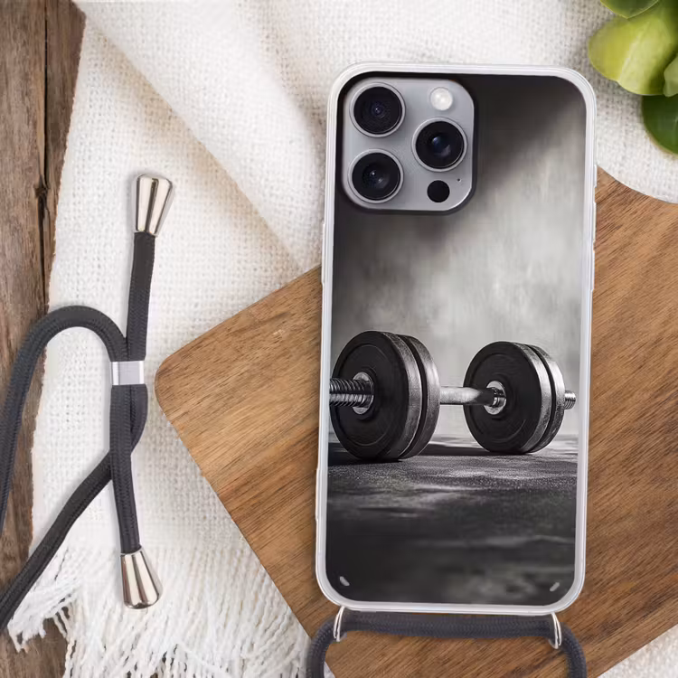 Halter - Gewichten - Zwart Hoesje iPhone 16 Pro Max met koord klein -sfeer4