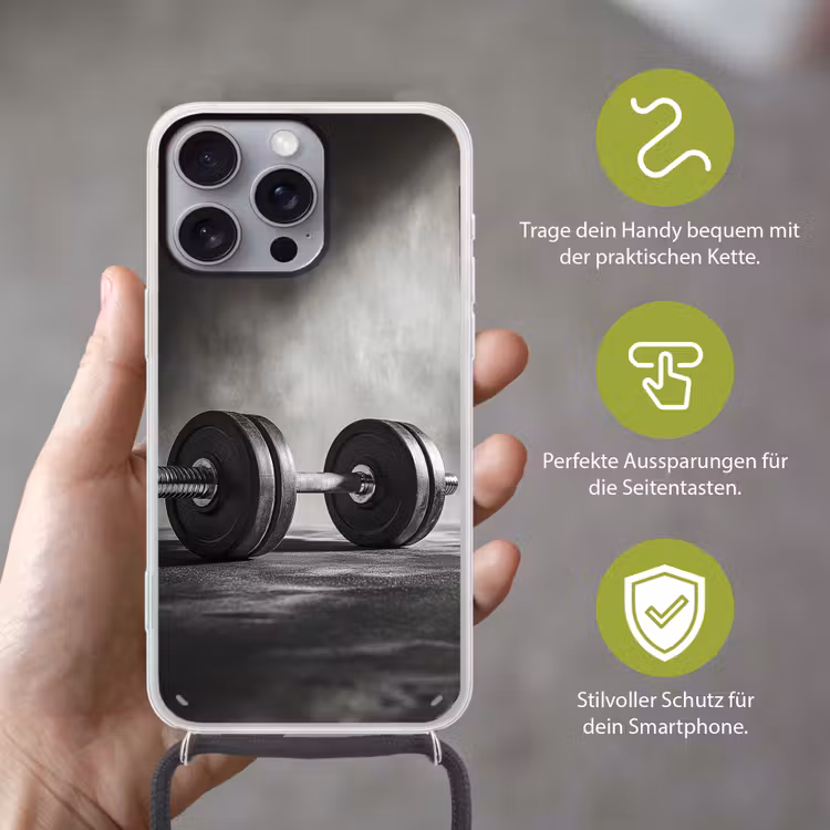 Halter - Gewichten - Zwart Hoesje iPhone 16 Pro Max met koord klein -sfeer2_DE