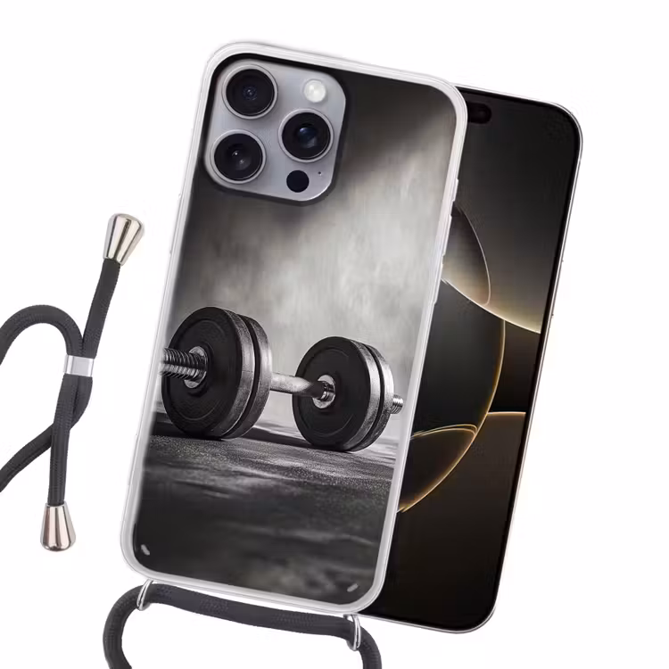 Halter - Gewichten - Zwart Hoesje iPhone 16 Pro Max met koord klein -sfeer1