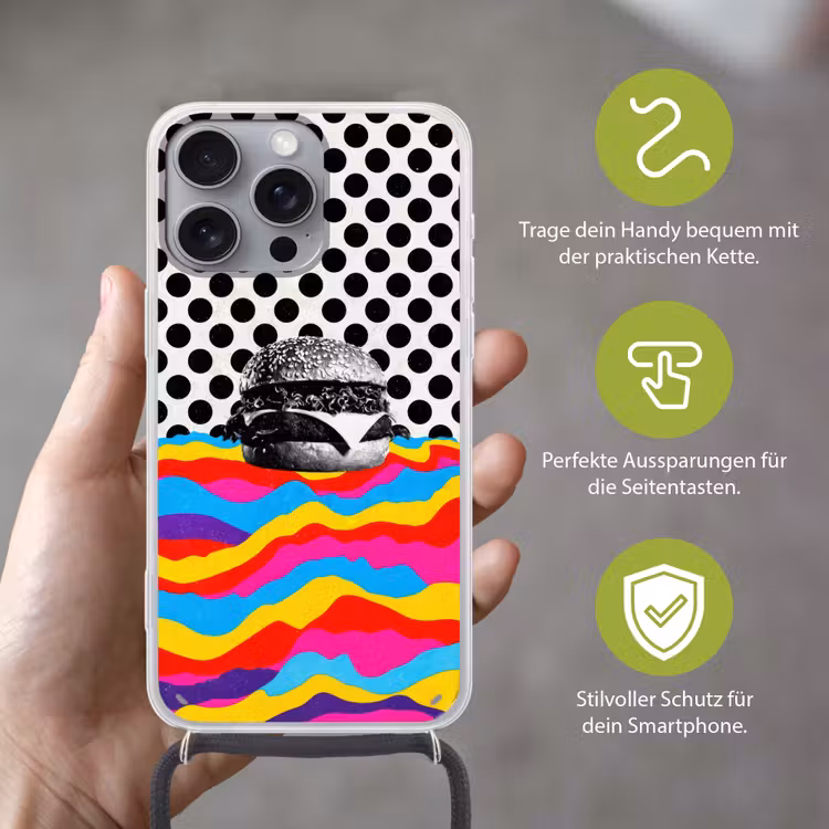 Hamburger - Stippen - Golven - Kleuren Hoesje iPhone 16 Pro Max met koord klein -sfeer2_DE