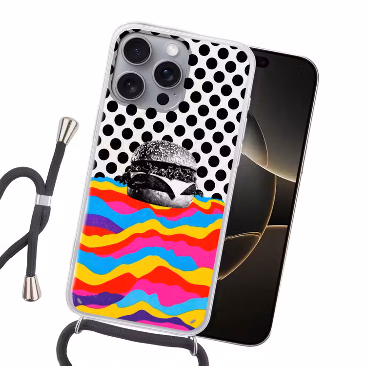 Hamburger - Stippen - Golven - Kleuren Hoesje iPhone 16 Pro Max met koord klein -sfeer1