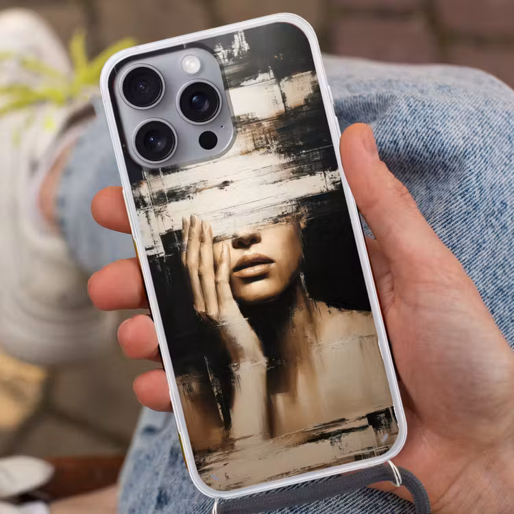Hand - Gezicht - Strepen - Abstract Hoesje iPhone 16 Pro Max met koord klein -sfeer3