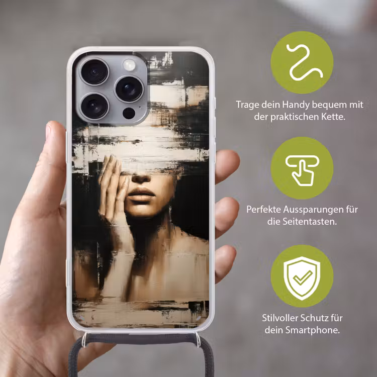 Hand - Gezicht - Strepen - Abstract Hoesje iPhone 16 Pro Max met koord klein -sfeer2_DE