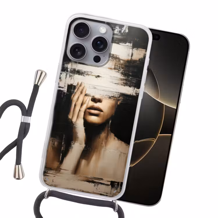 Hand - Gezicht - Strepen - Abstract Hoesje iPhone 16 Pro Max met koord klein -sfeer1