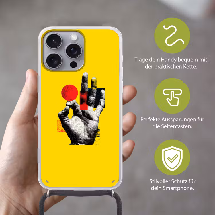 Hand - Rode cirkel - Geel Hoesje iPhone 16 Pro Max met koord klein -sfeer2_DE
