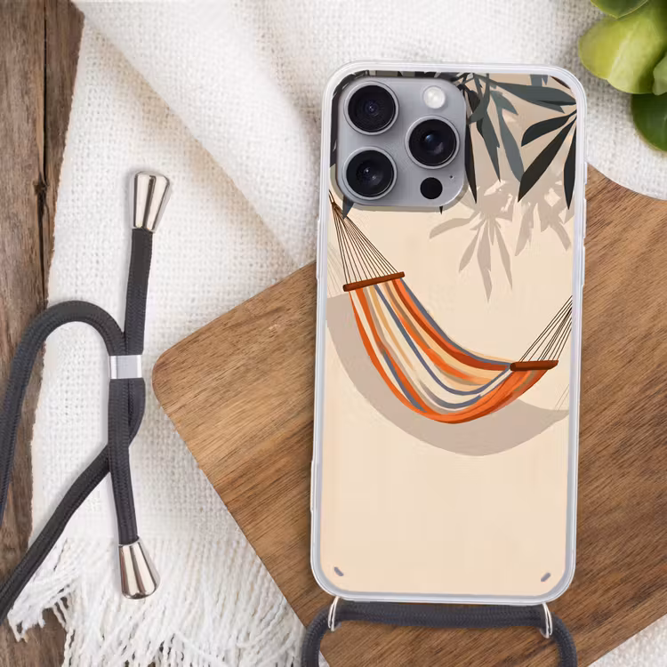 Hangmat - Kleurrijk - Bladeren - Schaduw Hoesje iPhone 16 Pro Max met koord klein -sfeer4