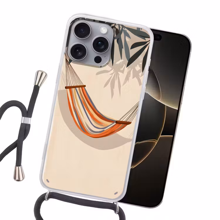 Hangmat - Kleurrijk - Bladeren - Schaduw Hoesje iPhone 16 Pro Max met koord klein -sfeer1