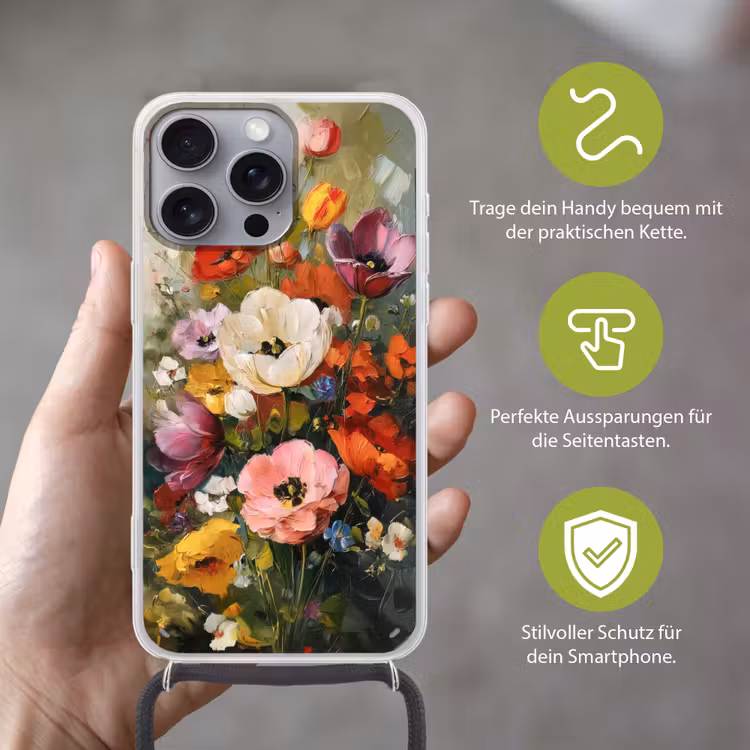 Vrolijk boeket - Dynamisch - Subtiele kleurspatten Hoesje iPhone 16 Pro Max met koord klein -sfeer2_DE