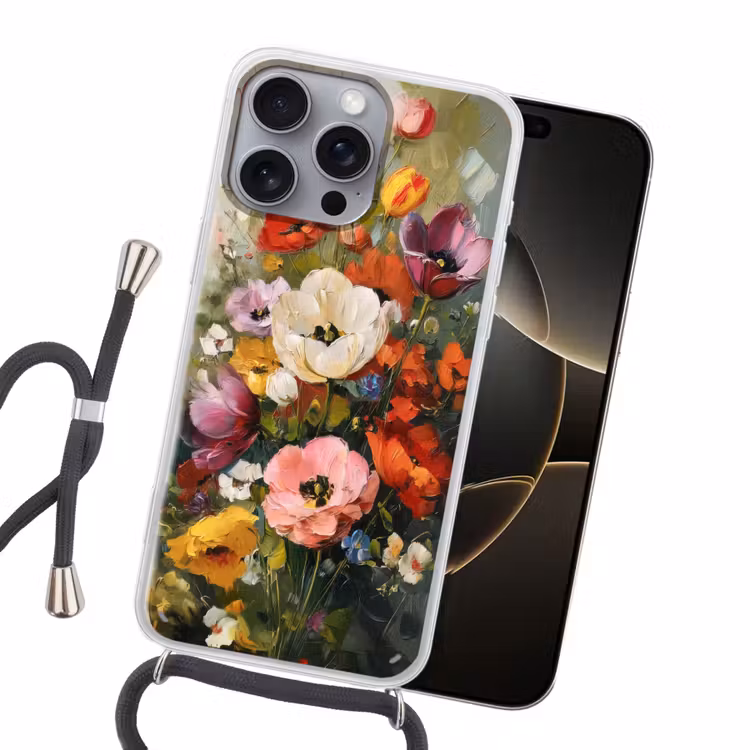 Vrolijk boeket - Dynamisch - Subtiele kleurspatten Hoesje iPhone 16 Pro Max met koord klein -sfeer1