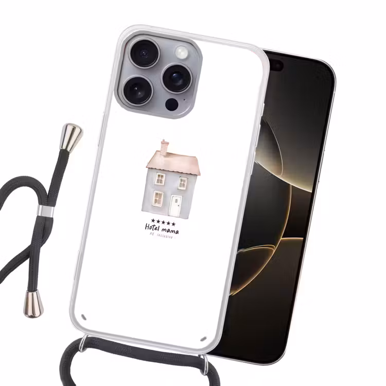 Lichtblauw - Huisje - Mama - Tekst Hoesje iPhone 16 Pro Max met koord klein -sfeer1