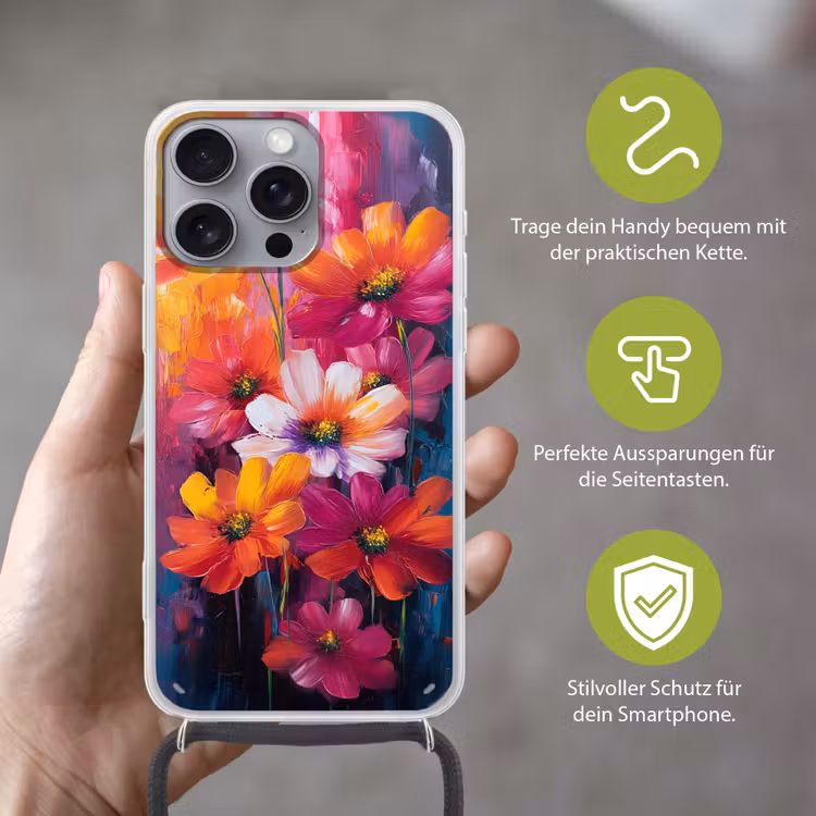 Felle bloemen - Dynamisch - Levendig Hoesje iPhone 16 Pro Max met koord klein -sfeer2_DE