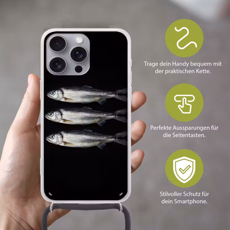Haring - Vissen - Zwart Hoesje iPhone 16 Pro Max met koord klein -sfeer2_DE