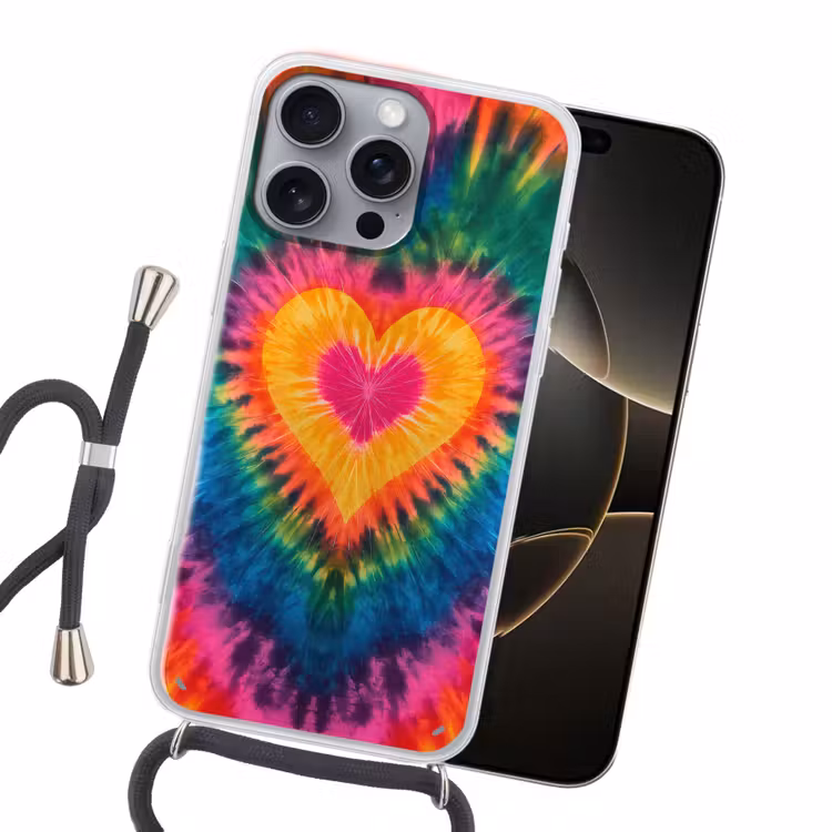 Hart - Tie Dye - Kleurrijk Hoesje iPhone 16 Pro Max met koord klein -sfeer1