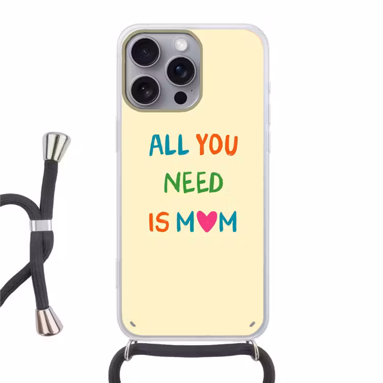 Hartje - Moeder - Tekst - Kleurrijk Hoesje iPhone 16 Pro Max met koord klein -3d