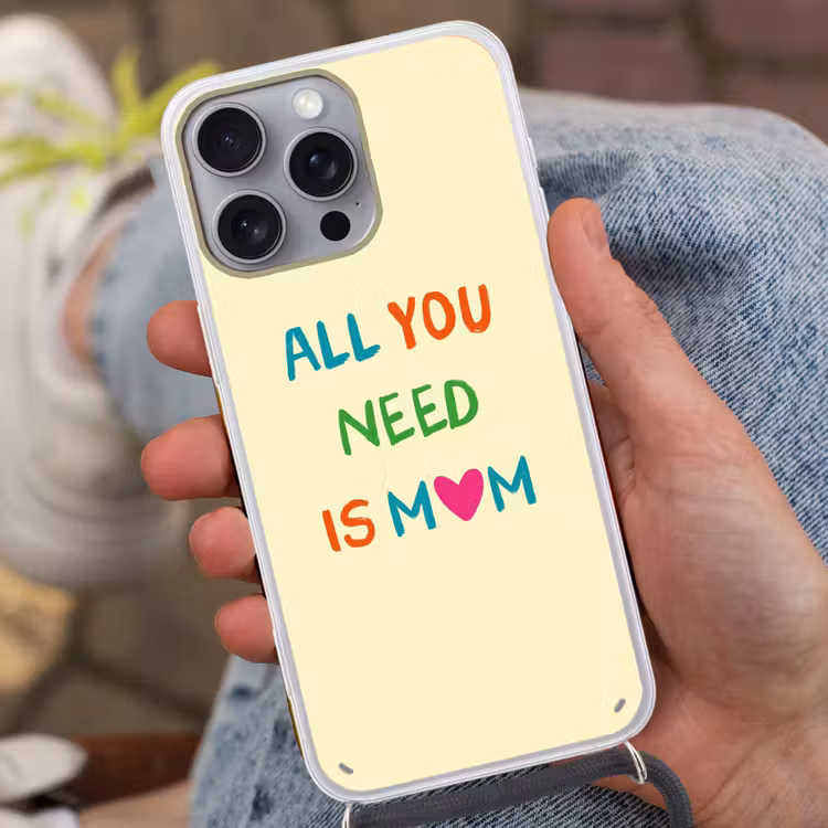 Hartje - Moeder - Tekst - Kleurrijk Hoesje iPhone 16 Pro Max met koord klein -sfeer3