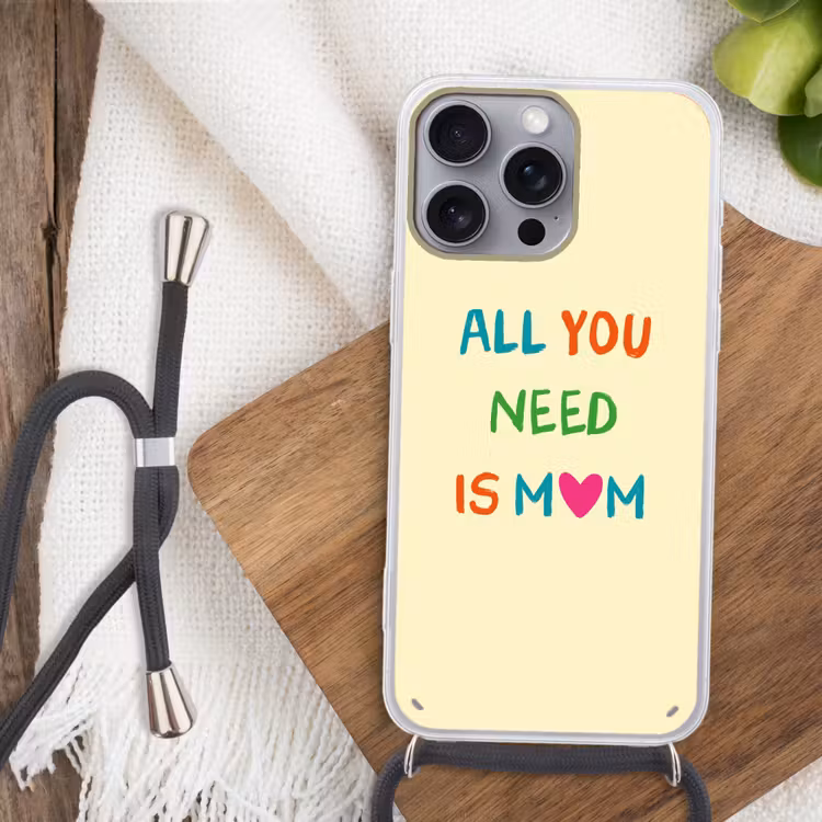 Hartje - Moeder - Tekst - Kleurrijk Hoesje iPhone 16 Pro Max met koord klein -sfeer4