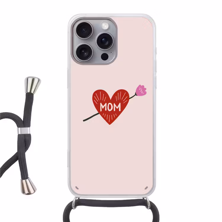 Hart - Rood - Bloem - Moeder Hoesje iPhone 16 Pro Max met koord klein -3d