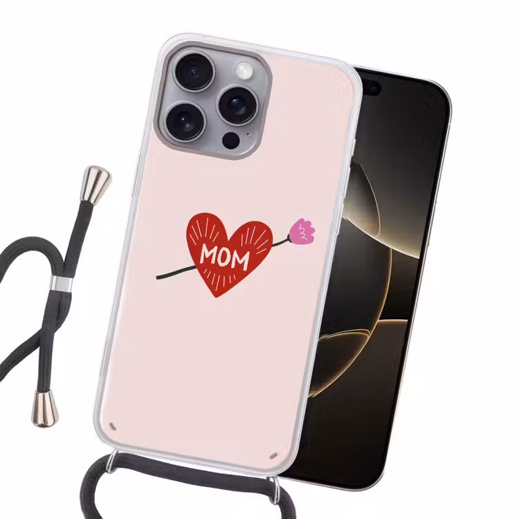Hart - Rood - Bloem - Moeder Hoesje iPhone 16 Pro Max met koord klein -sfeer1