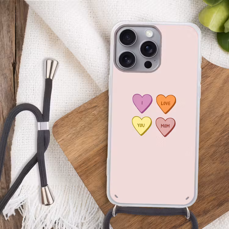 Hartjes - Pastel - Liefde - Moeder Hoesje iPhone 16 Pro Max met koord klein -sfeer4