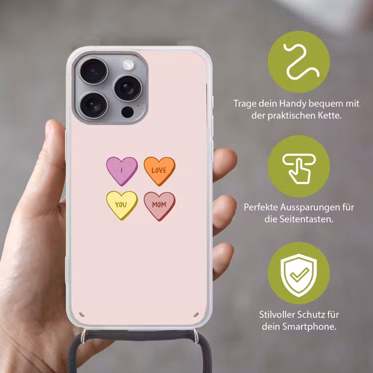 Hartjes - Pastel - Liefde - Moeder Hoesje iPhone 16 Pro Max met koord klein -sfeer2_DE