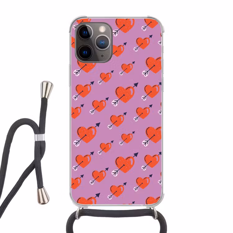 Hartjes - Rood - Paars - Print - Liefde Hoesje iPhone 12 Pro met koord klein -3d