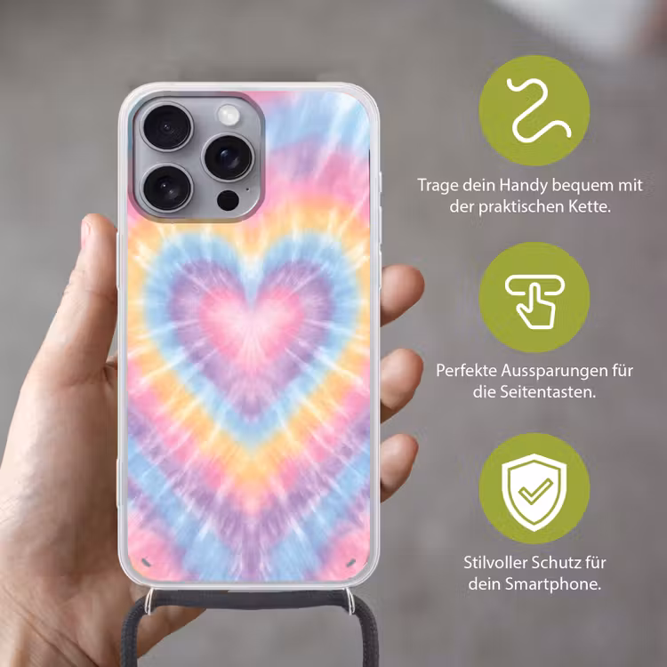 Hartvorm - Pastelkleuren - Tie Dye Hoesje iPhone 16 Pro Max met koord klein -sfeer2_DE
