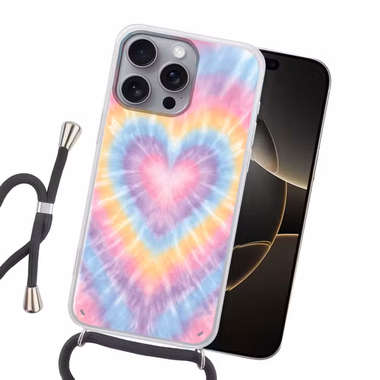 Hartvorm - Pastelkleuren - Tie Dye Hoesje iPhone 16 Pro Max met koord klein -sfeer1