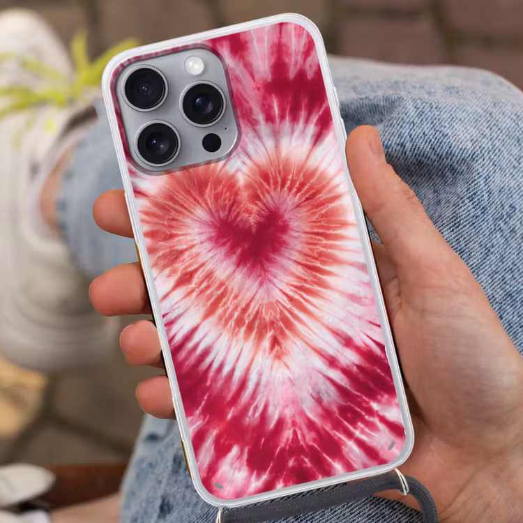 Hartvorm - Roze - Tie dye Hoesje iPhone 16 Pro Max met koord klein -sfeer3
