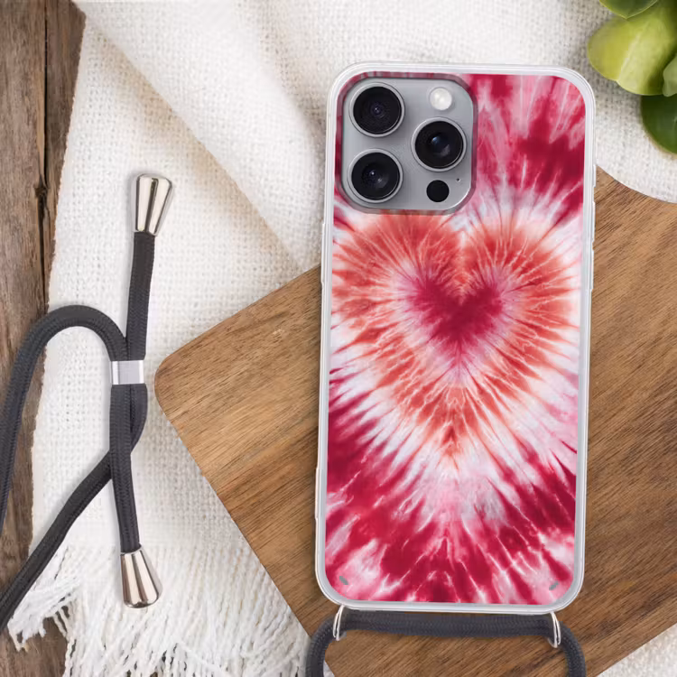 Hartvorm - Roze - Tie dye Hoesje iPhone 16 Pro Max met koord klein -sfeer4