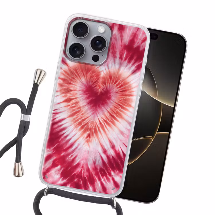 Hartvorm - Roze - Tie dye Hoesje iPhone 16 Pro Max met koord klein -sfeer1