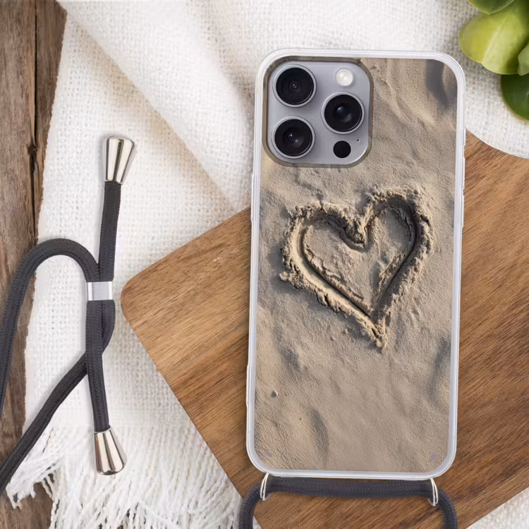 Hartvorm - Getekend - Beige - Zand Hoesje iPhone 16 Pro Max met koord klein -sfeer4