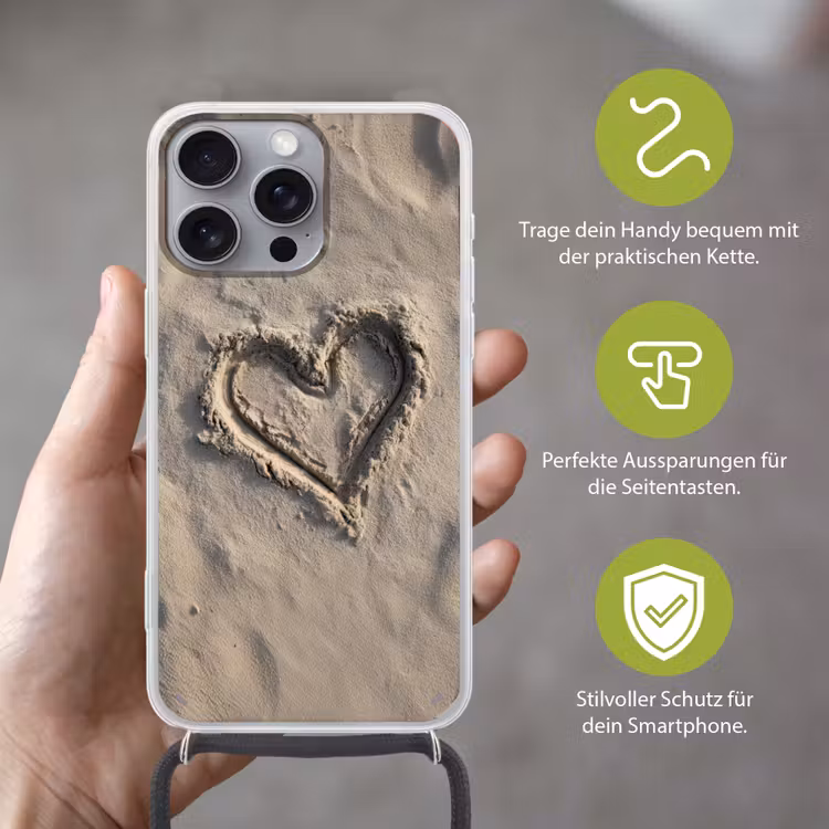 Hartvorm - Getekend - Beige - Zand Hoesje iPhone 16 Pro Max met koord klein -sfeer2_DE