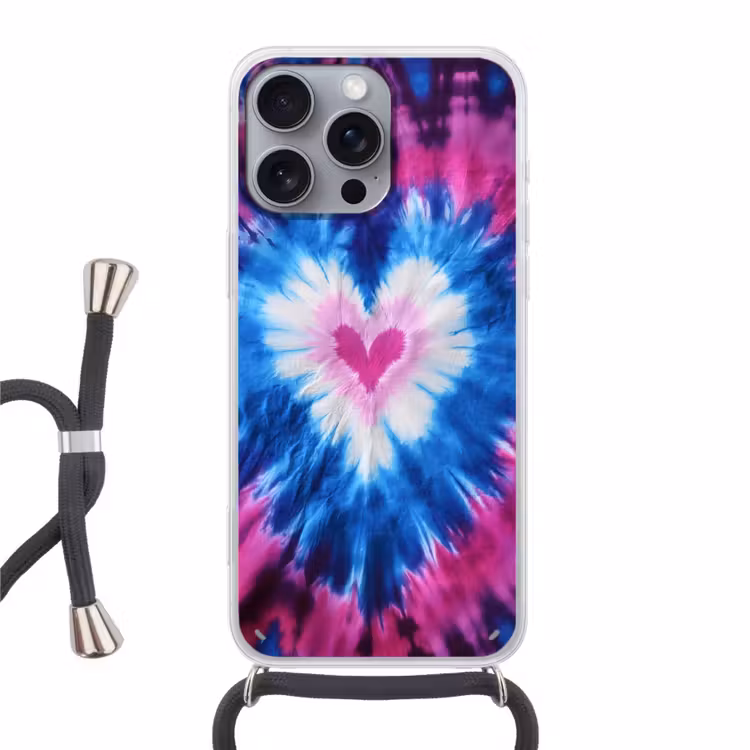 Hartvormig - Tie dye - Paars Hoesje iPhone 16 Pro Max met koord klein -3d