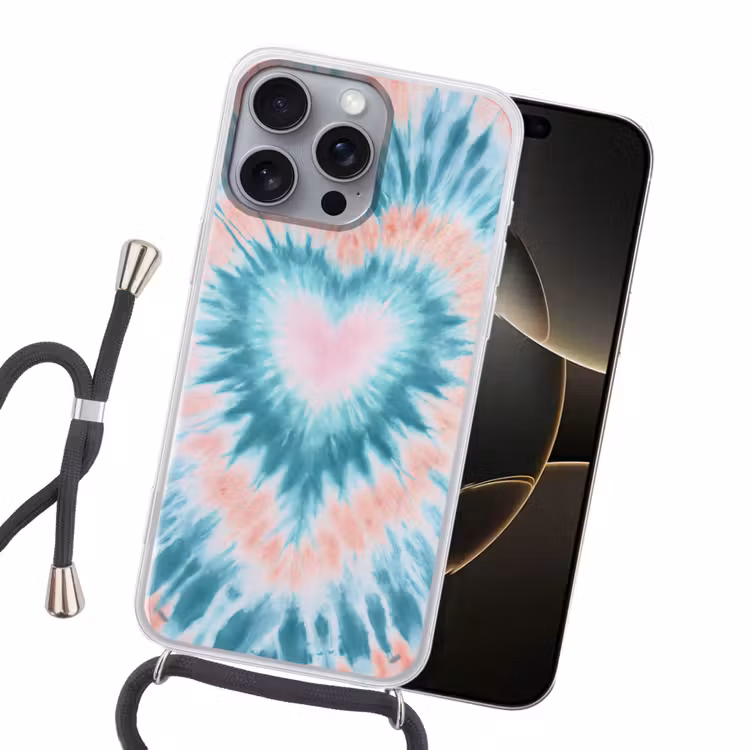 Hartvormig - Tie dye - Pasteltinten - Lichtgroen Hoesje iPhone 16 Pro Max met koord klein -sfeer1