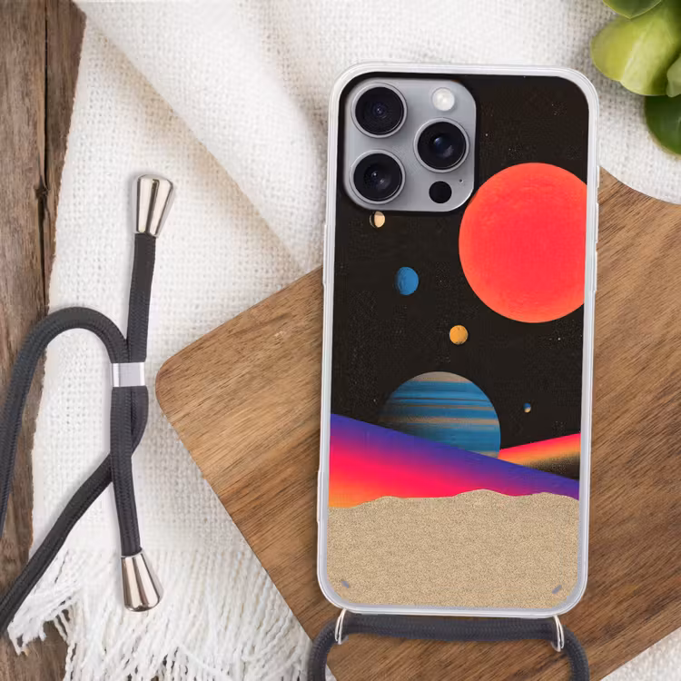Hemel - Planeten - Felgekleurd Hoesje iPhone 16 Pro Max met koord klein -sfeer4