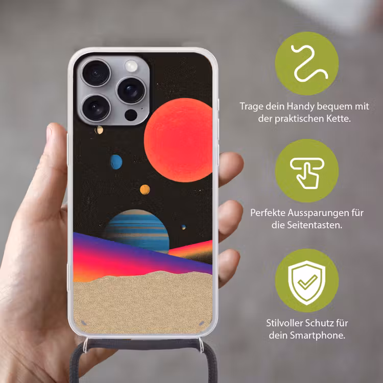 Hemel - Planeten - Felgekleurd Hoesje iPhone 16 Pro Max met koord klein -sfeer2_DE