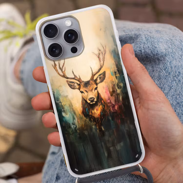 Hert - Geverfd - Gewei - Bruin Hoesje iPhone 16 Pro Max met koord klein -sfeer3